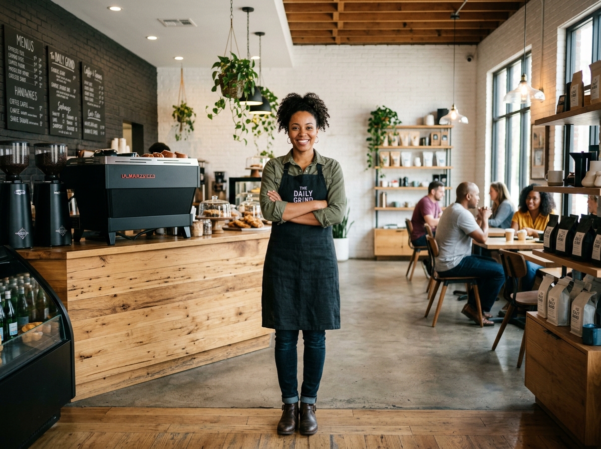 Small business owner inside clean storefront